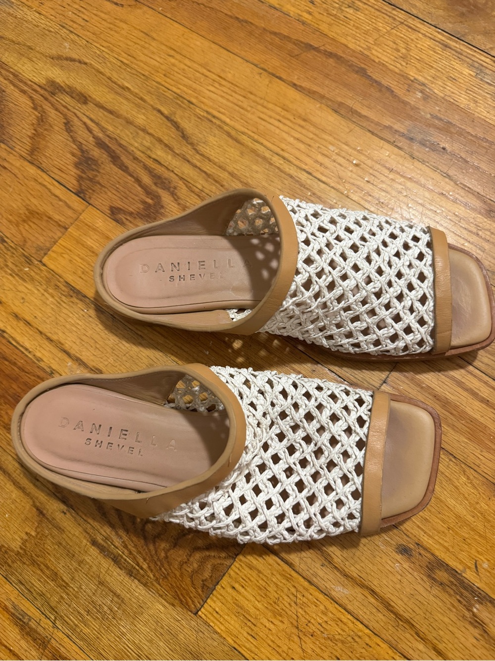 Daniella Shevel White Woven Leather Slide Sandals